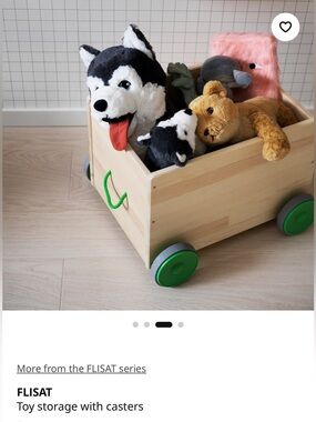 Toy Storage with Casters - Natural Wood with Green Wheels